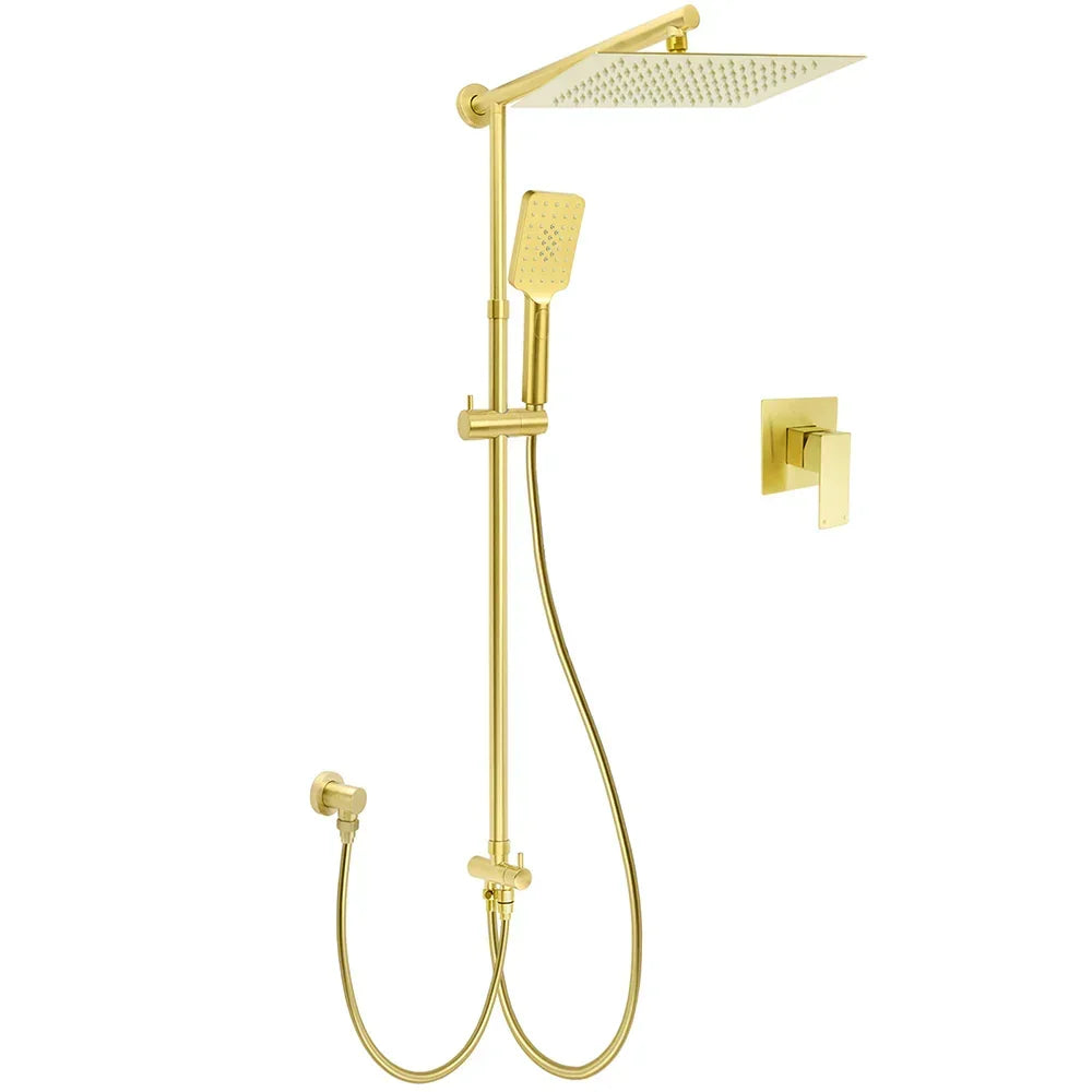 Shower Set 12" Rain + Handheld + Mixer Brushed Gold WELS 3 Star Rail