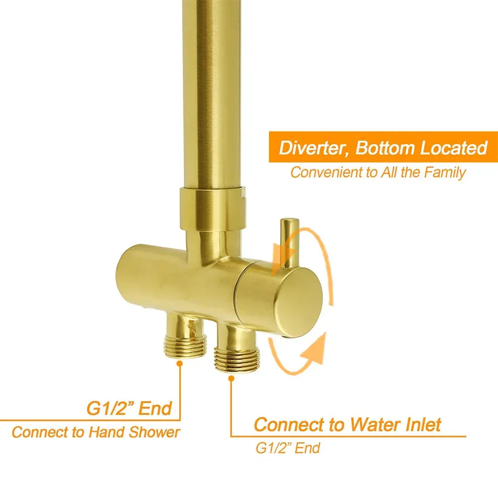 Shower Set 12" Rain + Handheld + Mixer Brushed Gold WELS 3 Star Rail