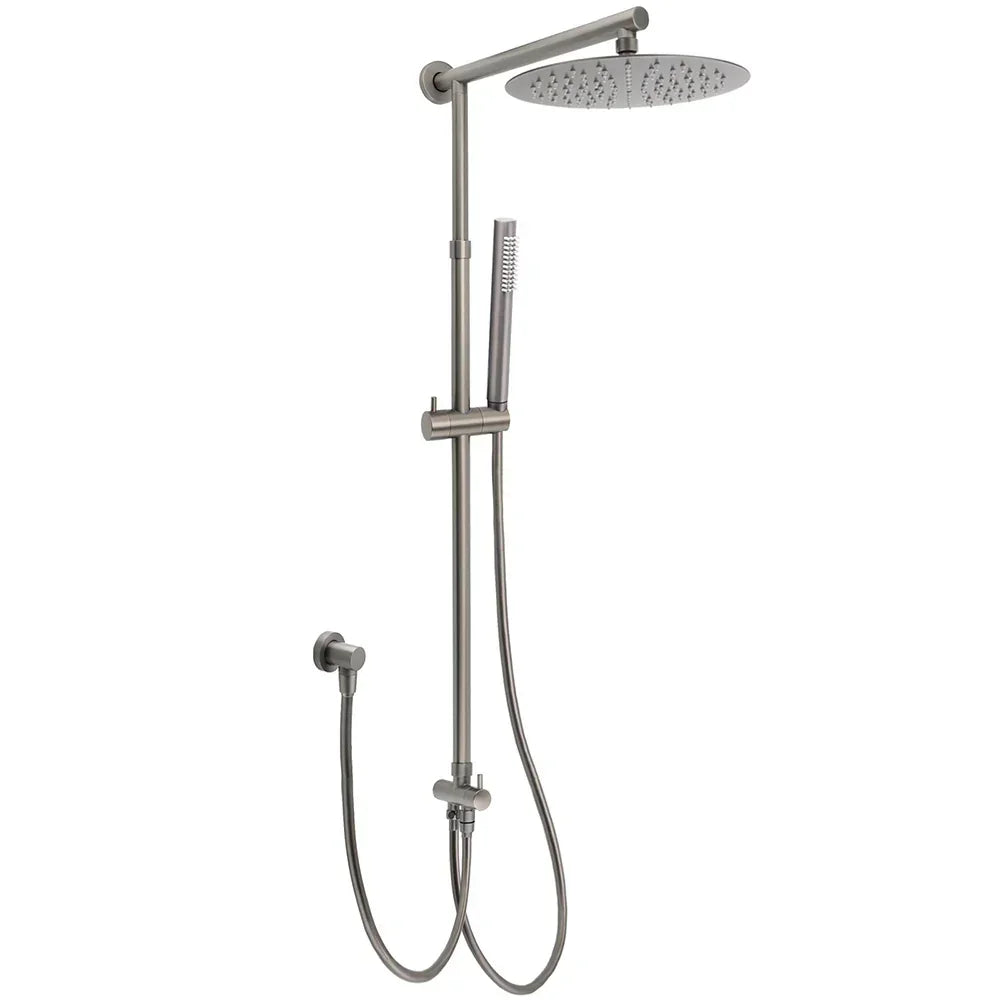 WELS Gun Metal Dual Round Shower 10" Rain Head Stainless Steel Handheld Sliding Rail Diverter Set