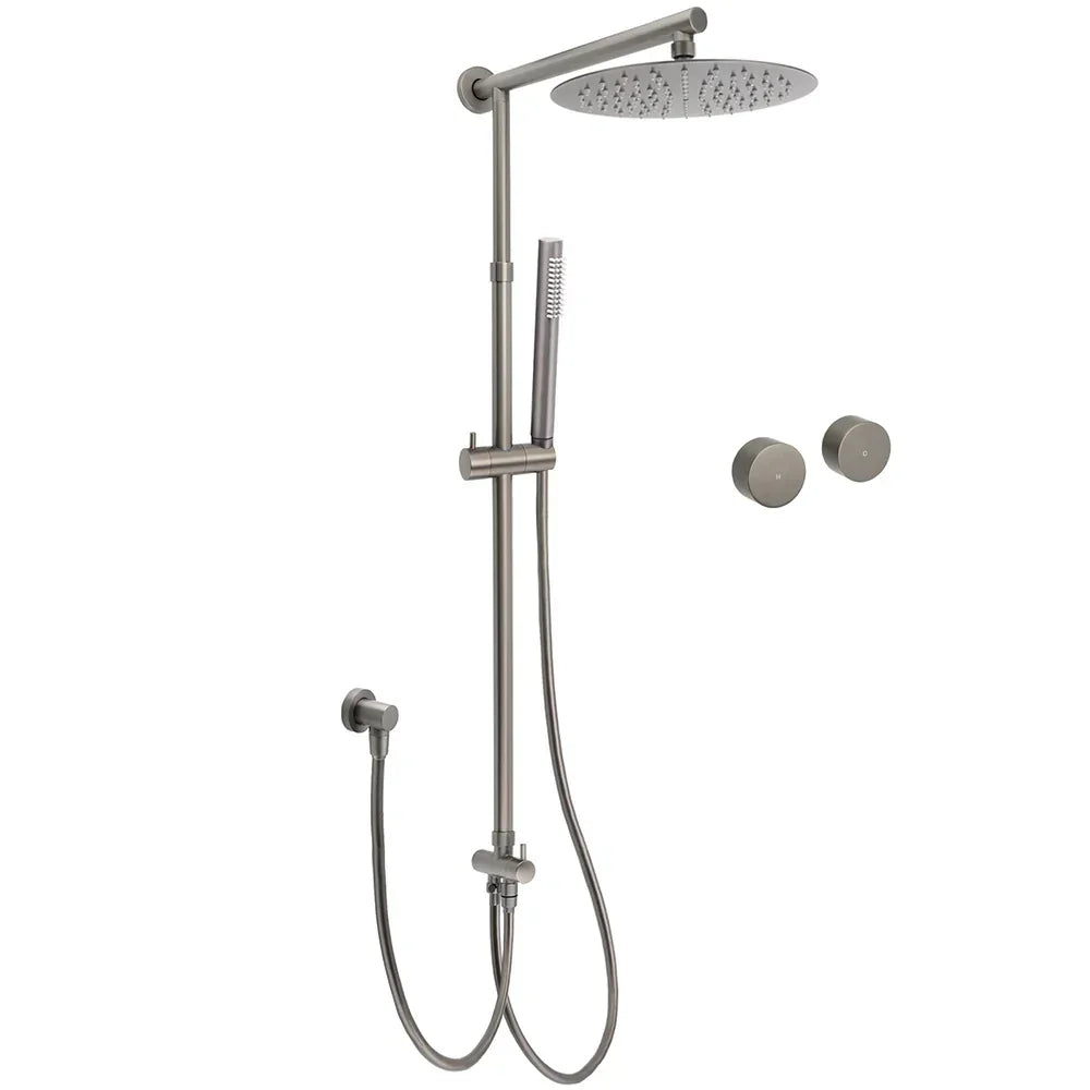 WELS Gun Metal Dual Round Shower Head 10" Rain Head Stainless Steel Handheld Sliding Rail Diverter Set