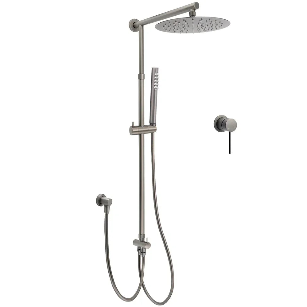 Gun Metal 10" Round Rain Shower Head Set with Compact Mixer - Dual System
