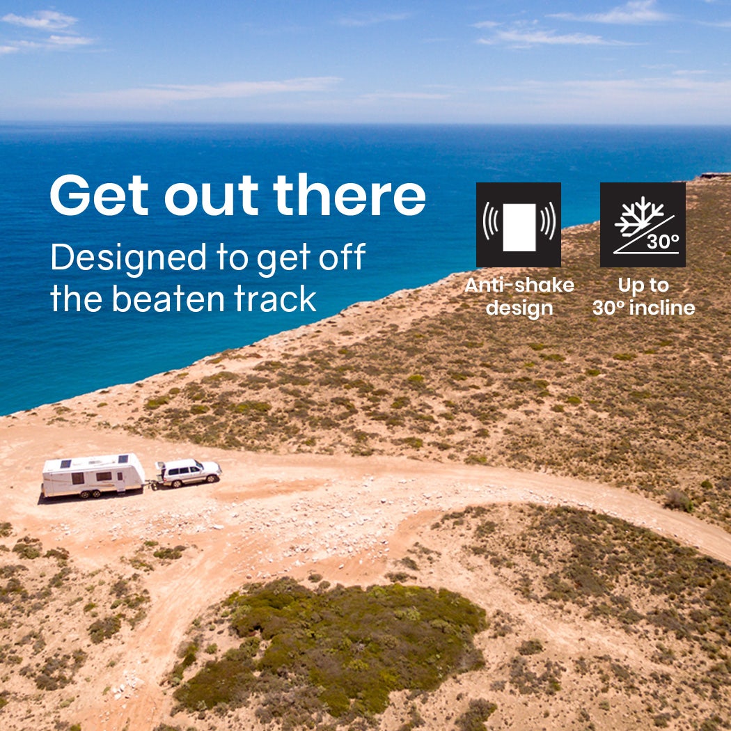 Off-road caravan adventure with anti-shake design for 30° incline, perfect for exploring Australia's rugged terrain.