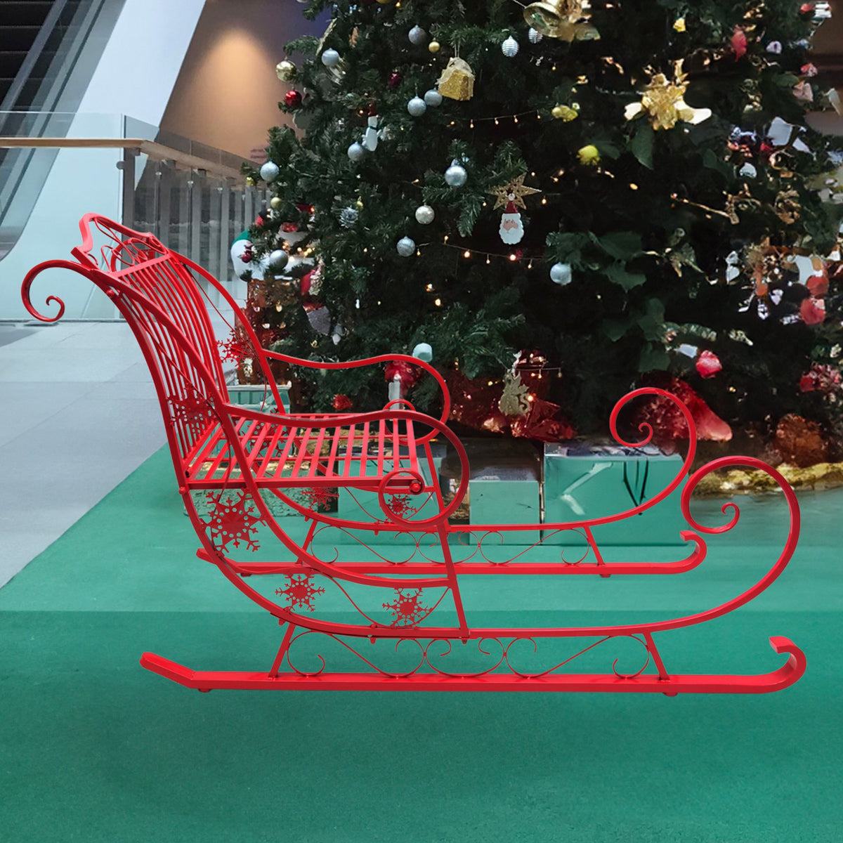 Christabelle Christmas Sleigh With Red Finish - Metal 150cm