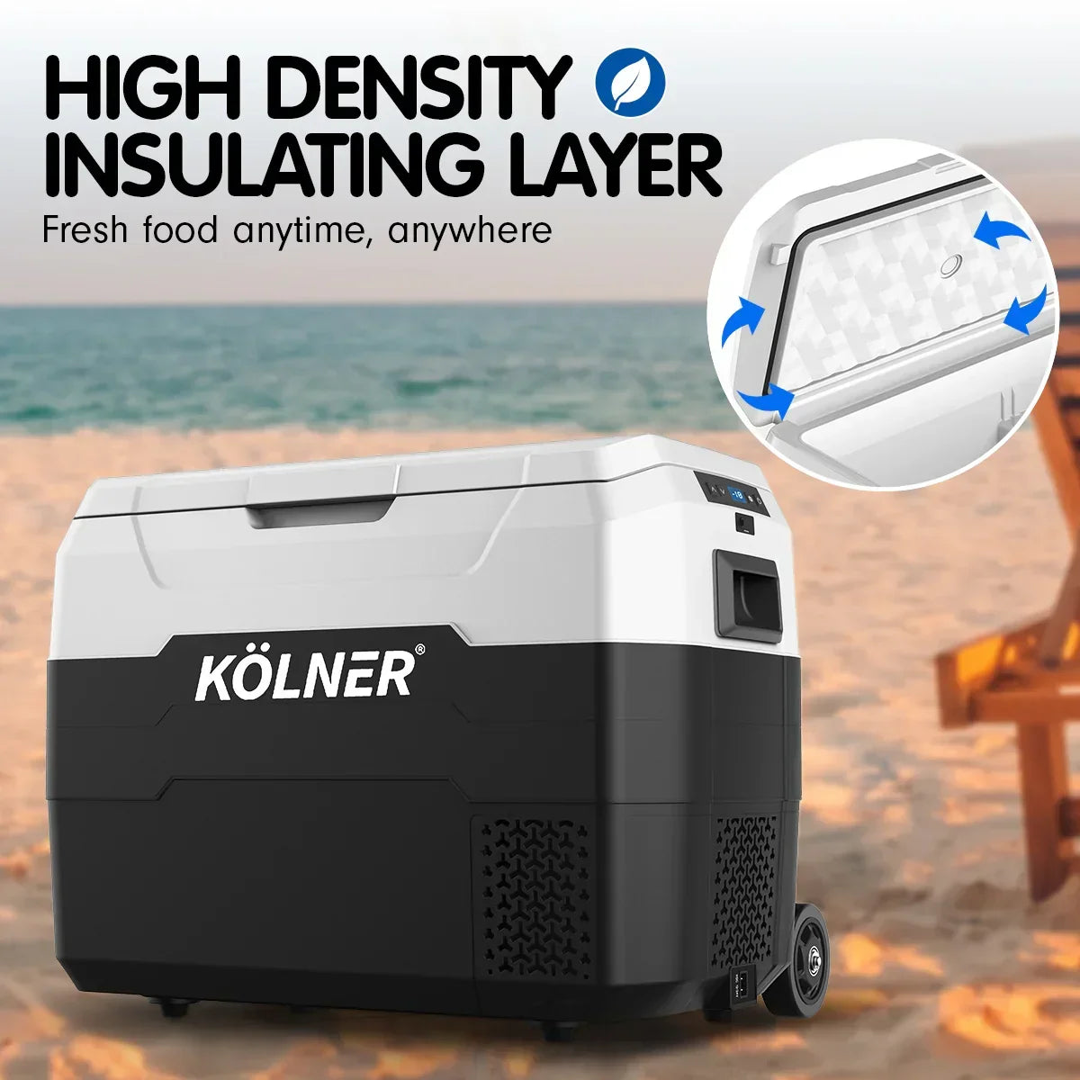 Kolner 40L Portable Fridge Freezer with Trolley - 12V/24V/240V Black