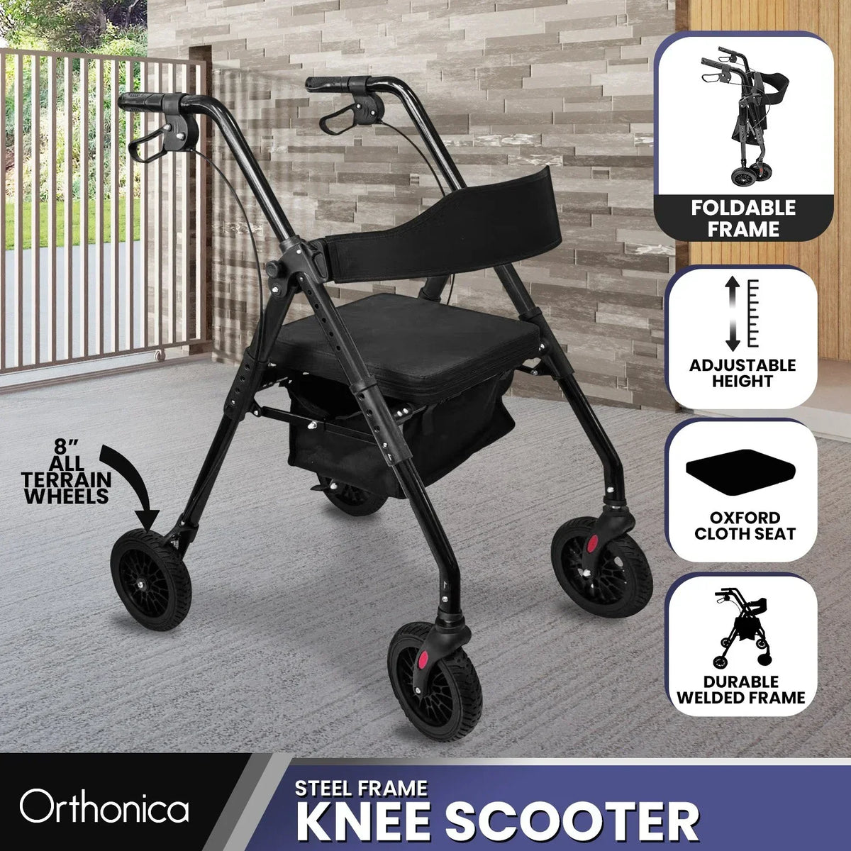 Rollator Walker Foldable Steel 136kg Capacity Black