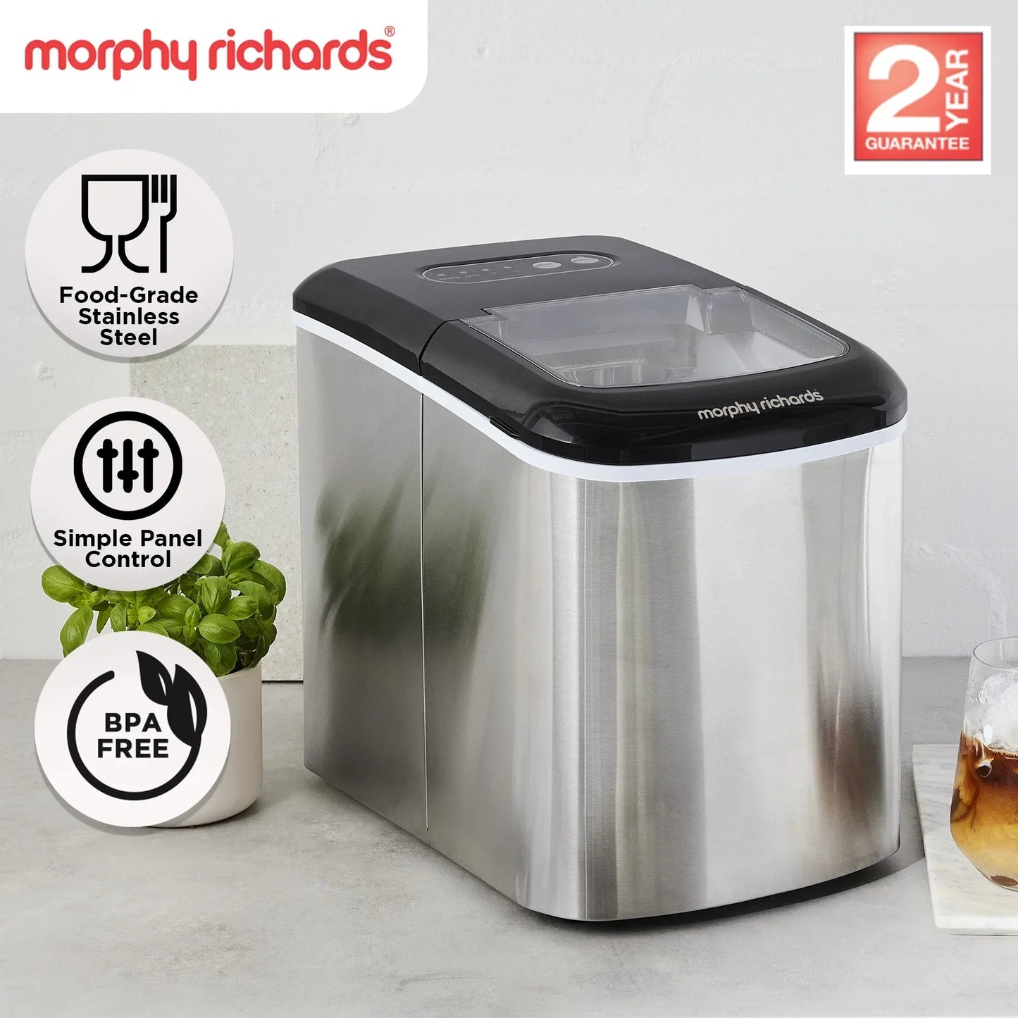 Morphy Richards 15kg Ice Maker in Stainless Steel - Stacks Warehouse