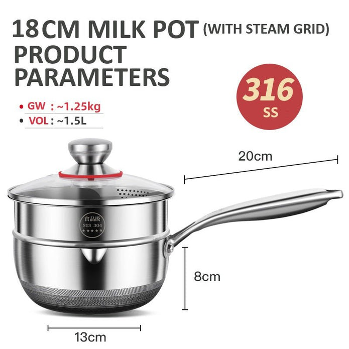 316L Stainless Steel Saucepan 18cm with Honeycomb Nonstick and Glass Lid