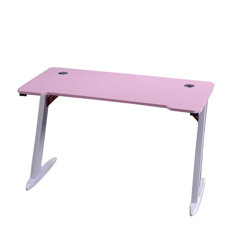 Pink foldable desk with white legs, ideal for compact spaces and study setups