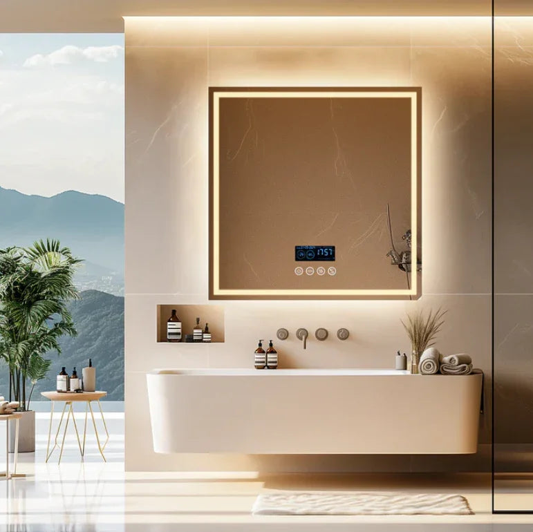 LED Bathroom Mirror Square 80x80cm Bluetooth Smart Display - Interior Ave