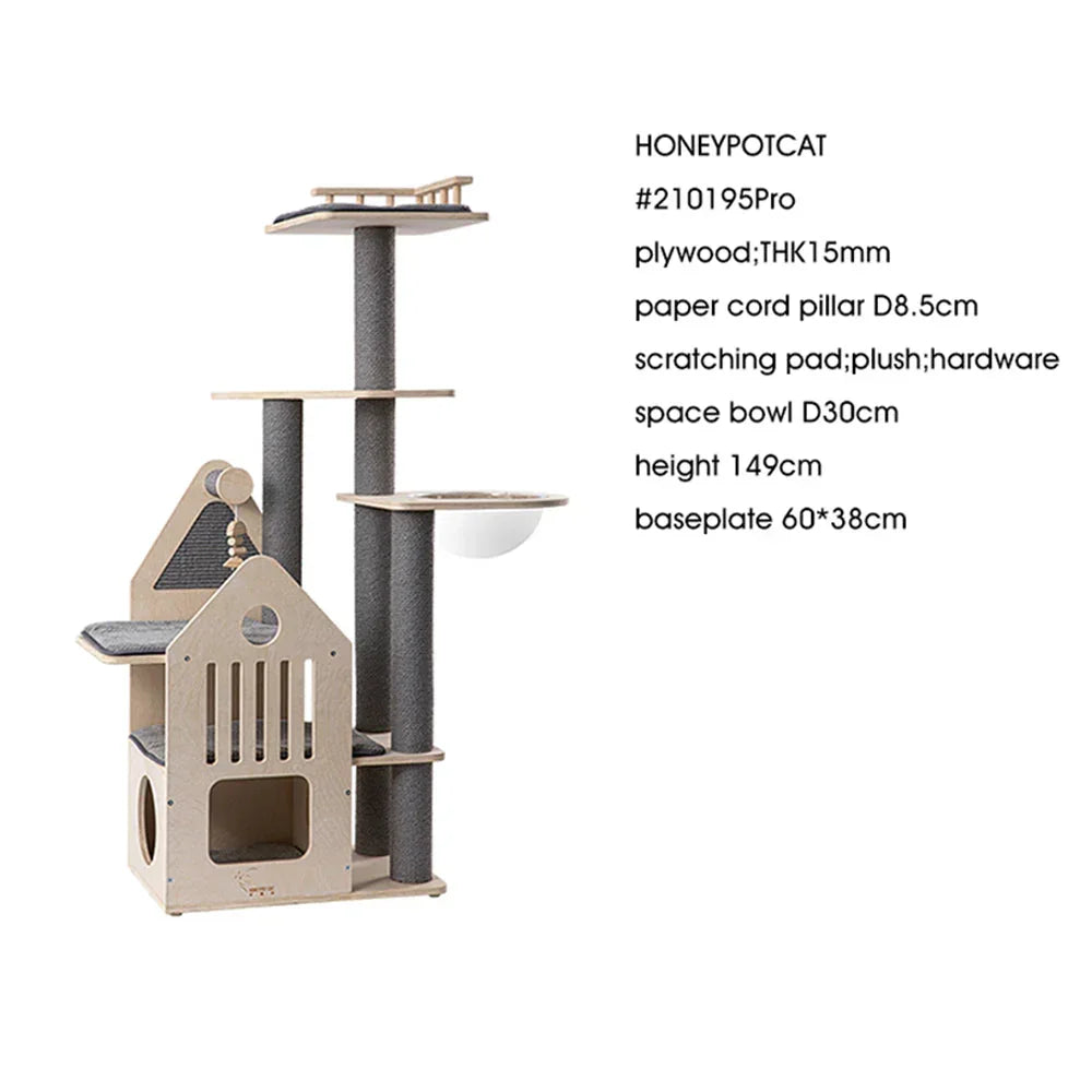 HONEYPOTCAT 148cm Grand Cat Mansion - Multi-Level Villa with Space Capsule