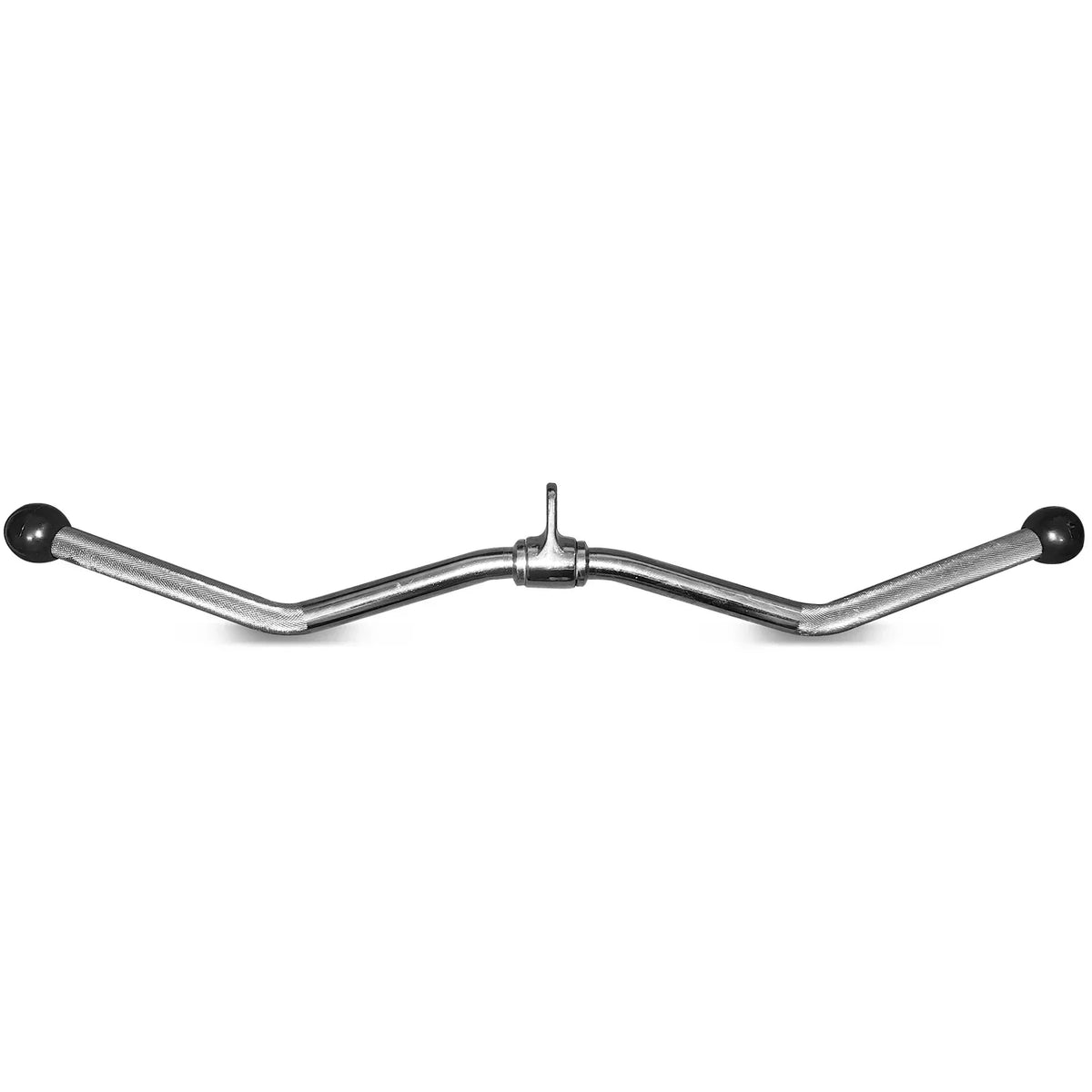 chrome attachment cable curl bar for gym workout with angled textured grips and rubber ends