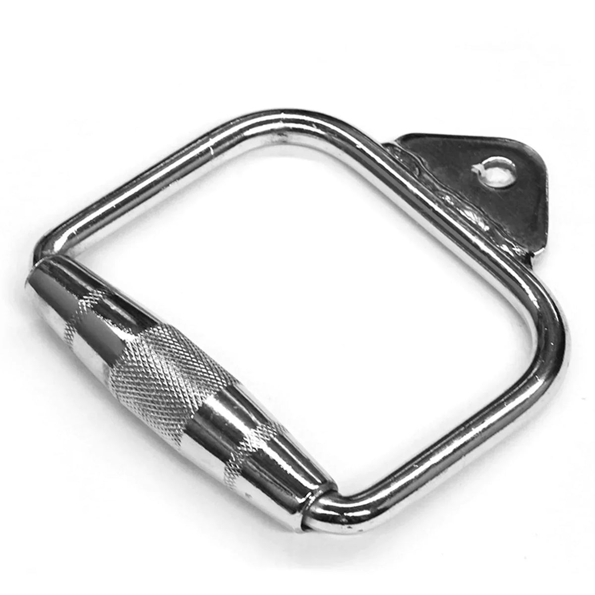 Chrome plated steel D-handle with knurled grip and mounting bracket for exercise equipment