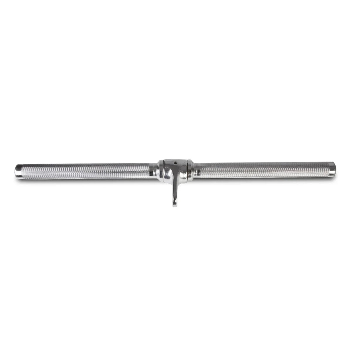 Chrome knurled straight bar attachment with rotating swivel center for gym cable machines