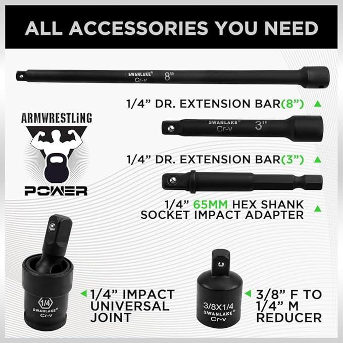 SWANLAKE 56pc 1/4" Drive Impact Socket Set SAE Metric 6-Point