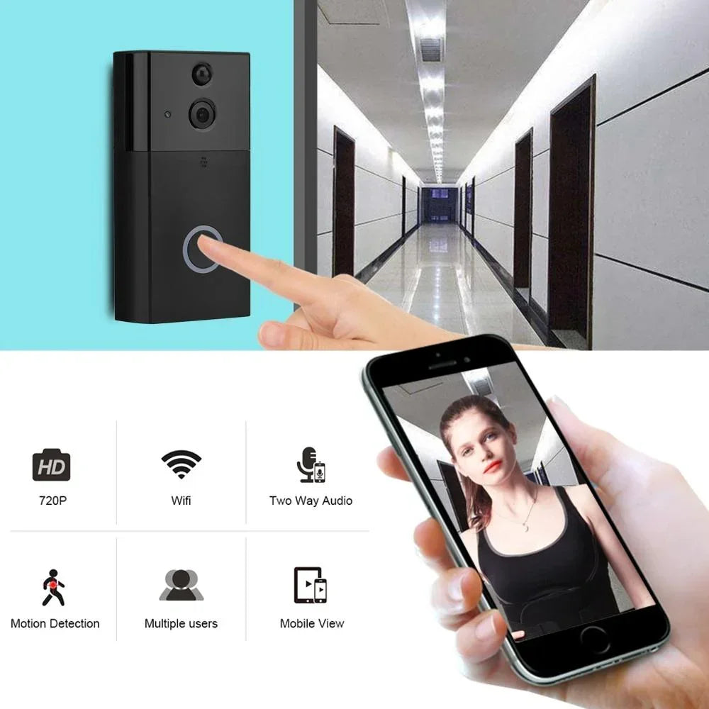 Smart WiFi Video Doorbell Night Vision Motion Detection Silver