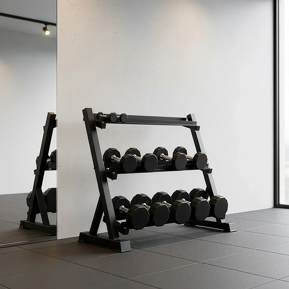 Dumbbell Rack Storage Stand Hex Weight Heavy Duty 3 Tier Wide Home Gym Fitness
