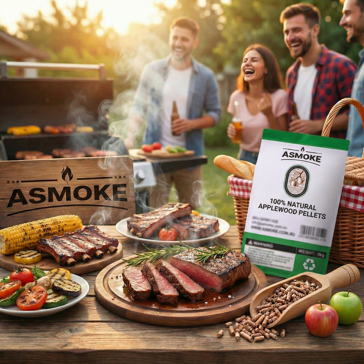 ASMOKE 100% Pure Apple Wood Pellets 2 x 20lb Bags 6mm Low Ash BBQ Smoker Pellets