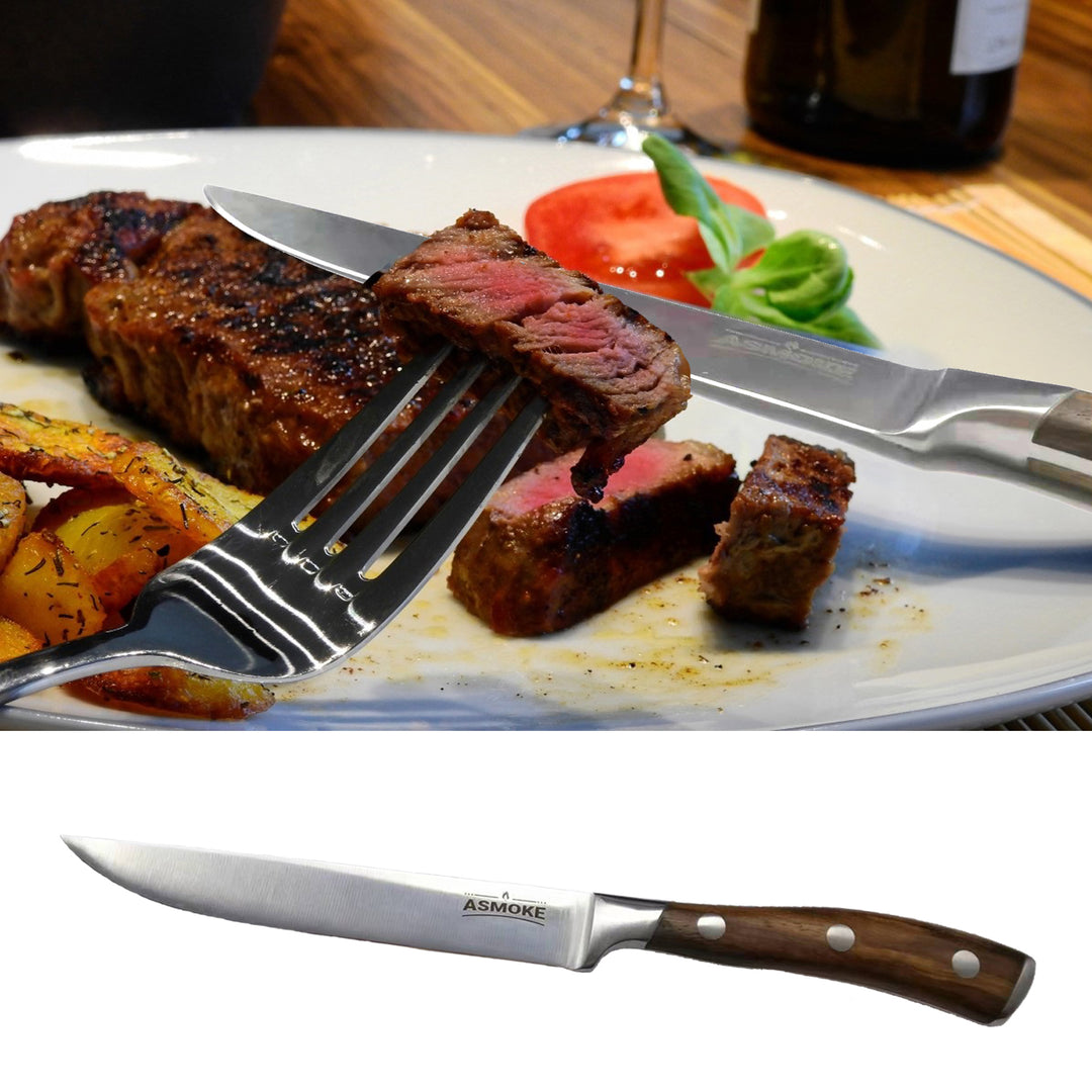 ASMOKE Steak Knife Set 4pc German X50CrMoV15 Steel 20° Bevel Pakkawood Handle Gift Box