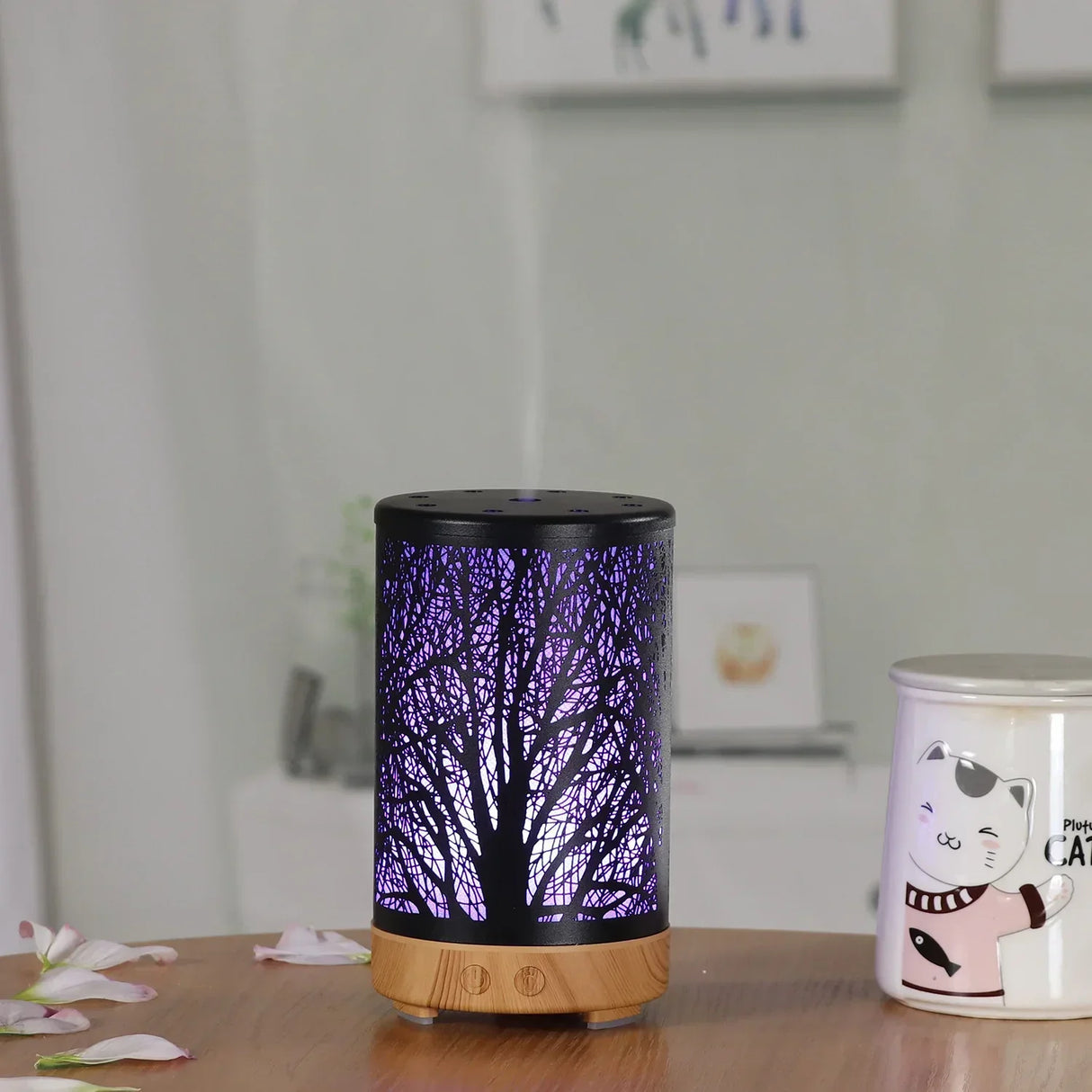 Forest Design Iron Essential Oil Diffuser 100ml - Black 7-Color LED Ultrasonic Humidifier