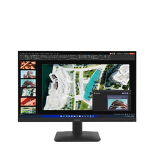 ThinkVision monitor displaying architectural design software with aerial building visuals