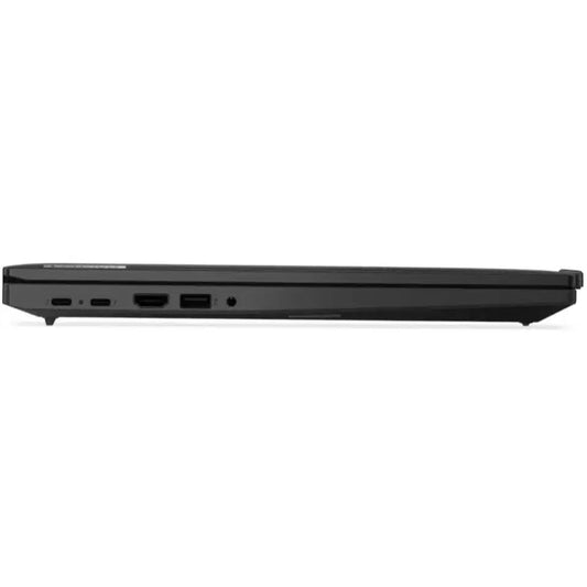 Black laptop side view showing USB, HDMI, and audio ports for connectivity