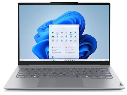 Silver laptop with Windows 11 interface, sleek design, ideal for work or study