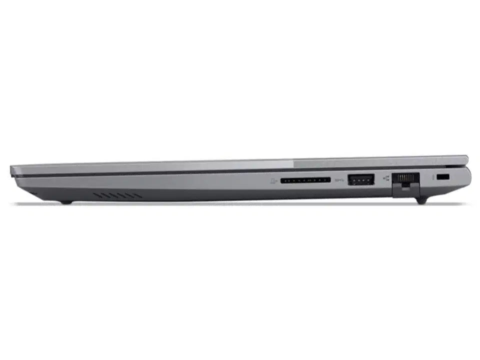 Silver laptop side view showing ports and ventilation slots for connectivity and cooling
