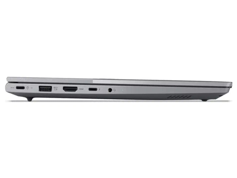 Silver laptop side view showing USB, HDMI, and audio ports for connectivity and charging