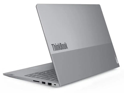Silver ThinkBook laptop with sleek design and visible ports