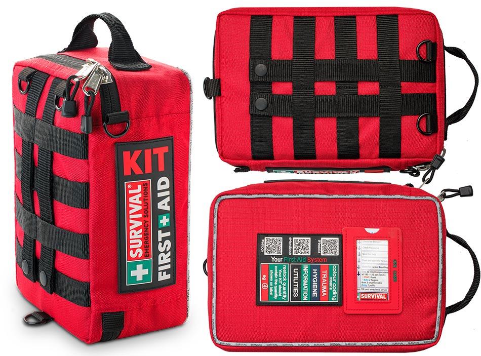Workplace first aid kit in water resistant 600D Oxford polyester with MOLLE attachment and reinforced zippers