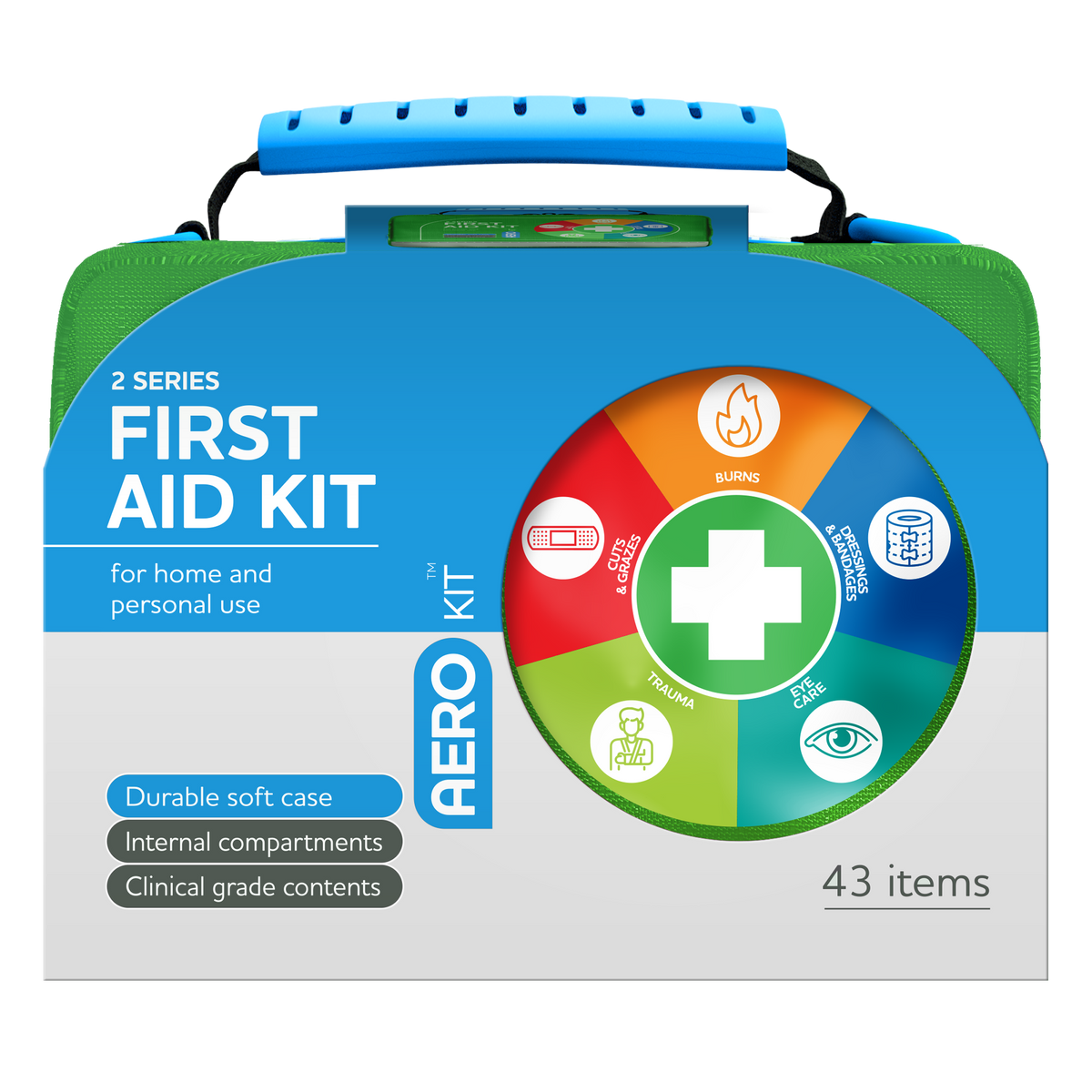 2 Series softpack first aid kit with easy-pull zippers and reflective strip for low-light access