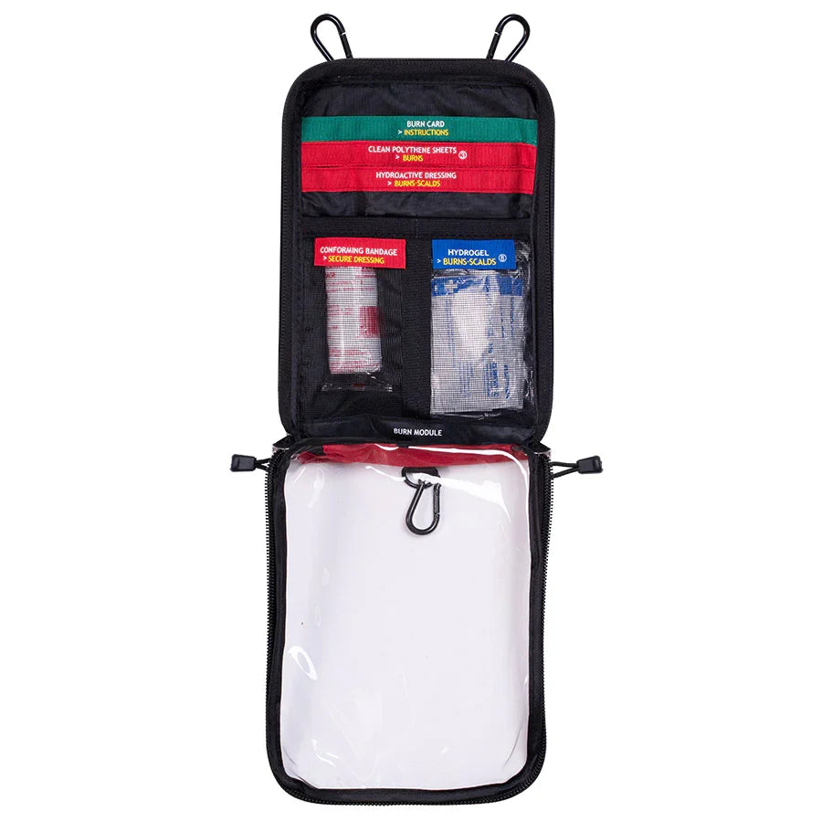 Survival brand compact portable burn module kit for home, workplace and outdoor burn treatment