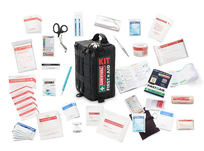 Compact travel first aid kit, 1.25 kg, opening out to 68 cm for fast access to every labelled item