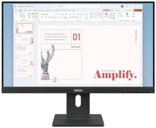 ThinkVision monitor displaying PowerPoint presentation with 'Amplify' design, ideal for office or home use