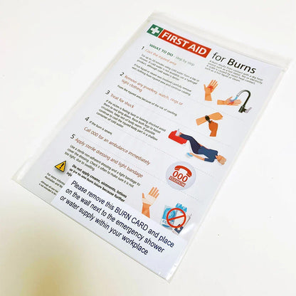 SURVIVAL burn kit with burns and bites instruction card plus self-adhesive burns instruction card