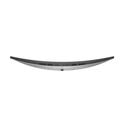 Curved computer monitor top view with vents and ports visible, ultra-wide screen design