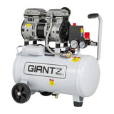 Electric air compressor with gauges and wheels for workshop or garage use