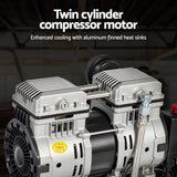 Twin cylinder compressor motor with aluminum finned heat sinks and cooling components