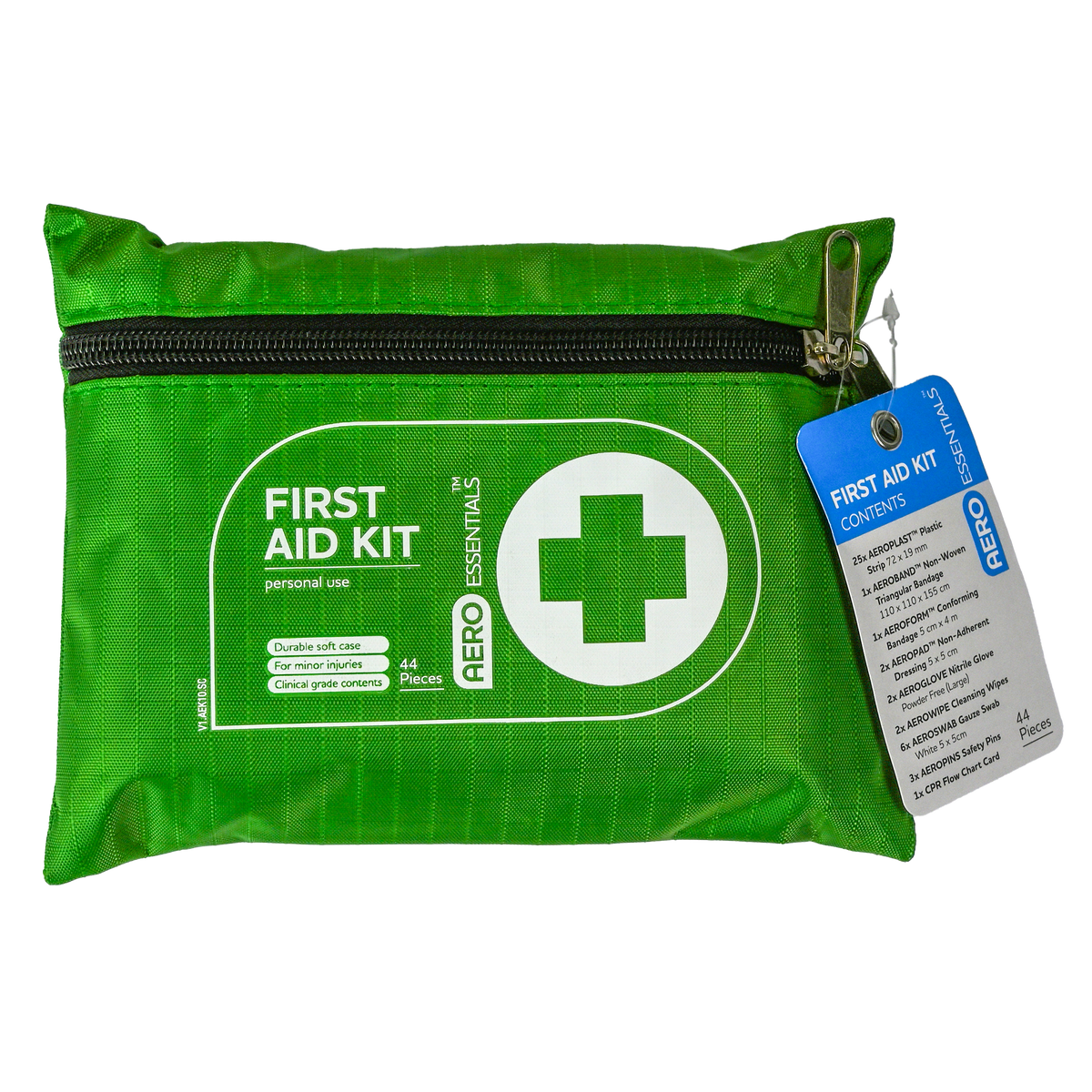 Essentials First Aid Kit 10 with fabric and plastic strips, conforming bandage, dressings and gloves