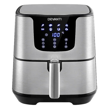 Stainless steel digital air fryer with touch control panel and LED display