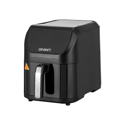 Black Devanti air fryer countertop kitchen appliance with silver handle
