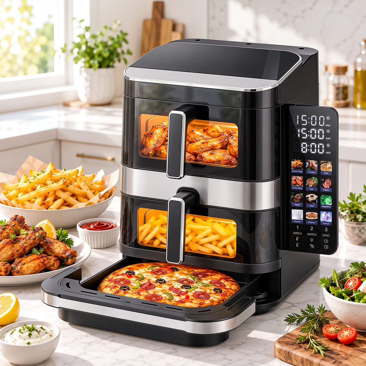 Devanti 12L Dual Basket Air Fryer & Pizza Maker