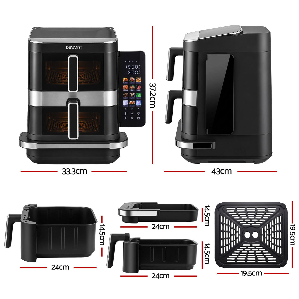 Devanti 12L Dual Basket Air Fryer & Pizza Maker - view 3