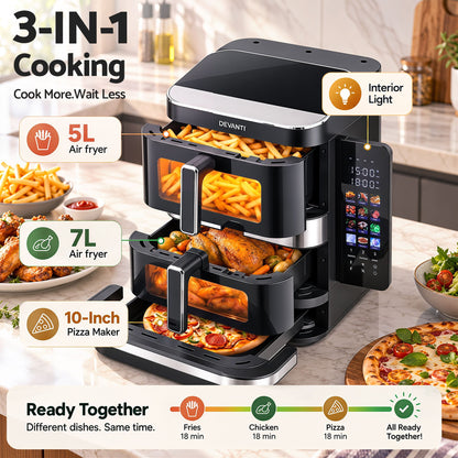 Devanti 12L Dual Basket Air Fryer & Pizza Maker - view 5
