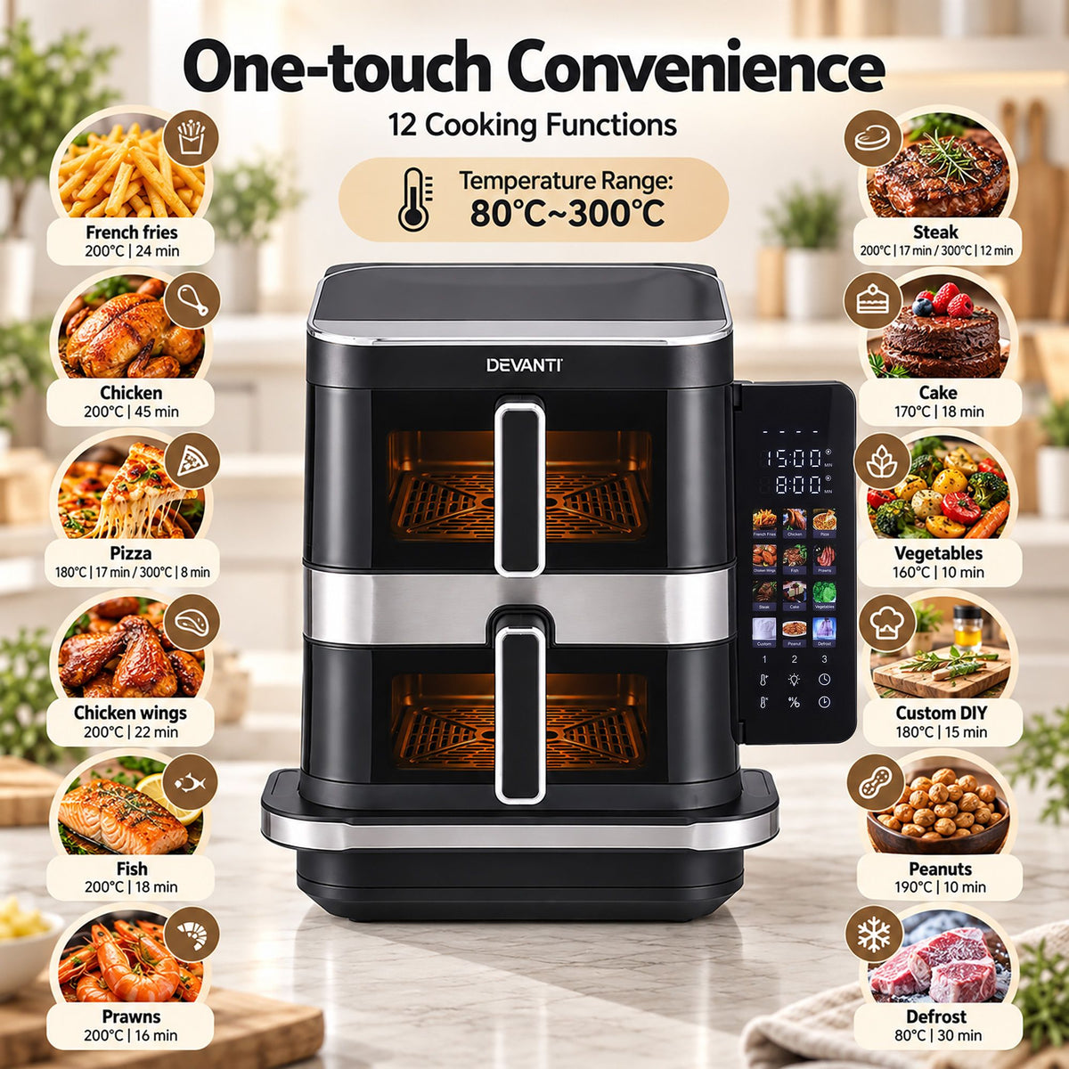 Devanti 12L Dual Basket Air Fryer & Pizza Maker - view 7