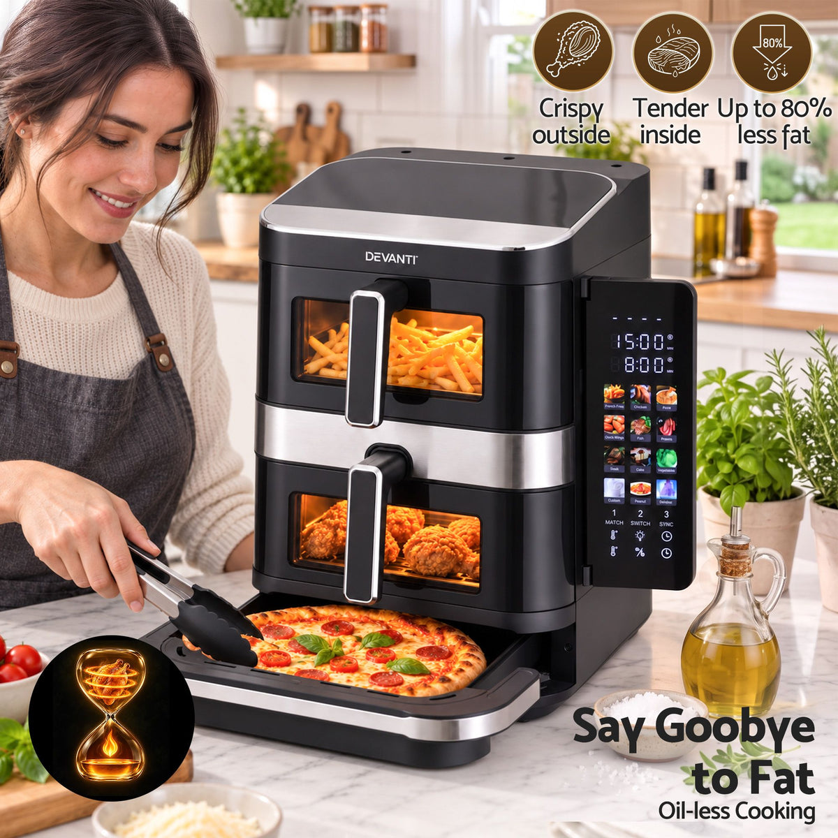 Devanti 12L Dual Basket Air Fryer & Pizza Maker - view 8