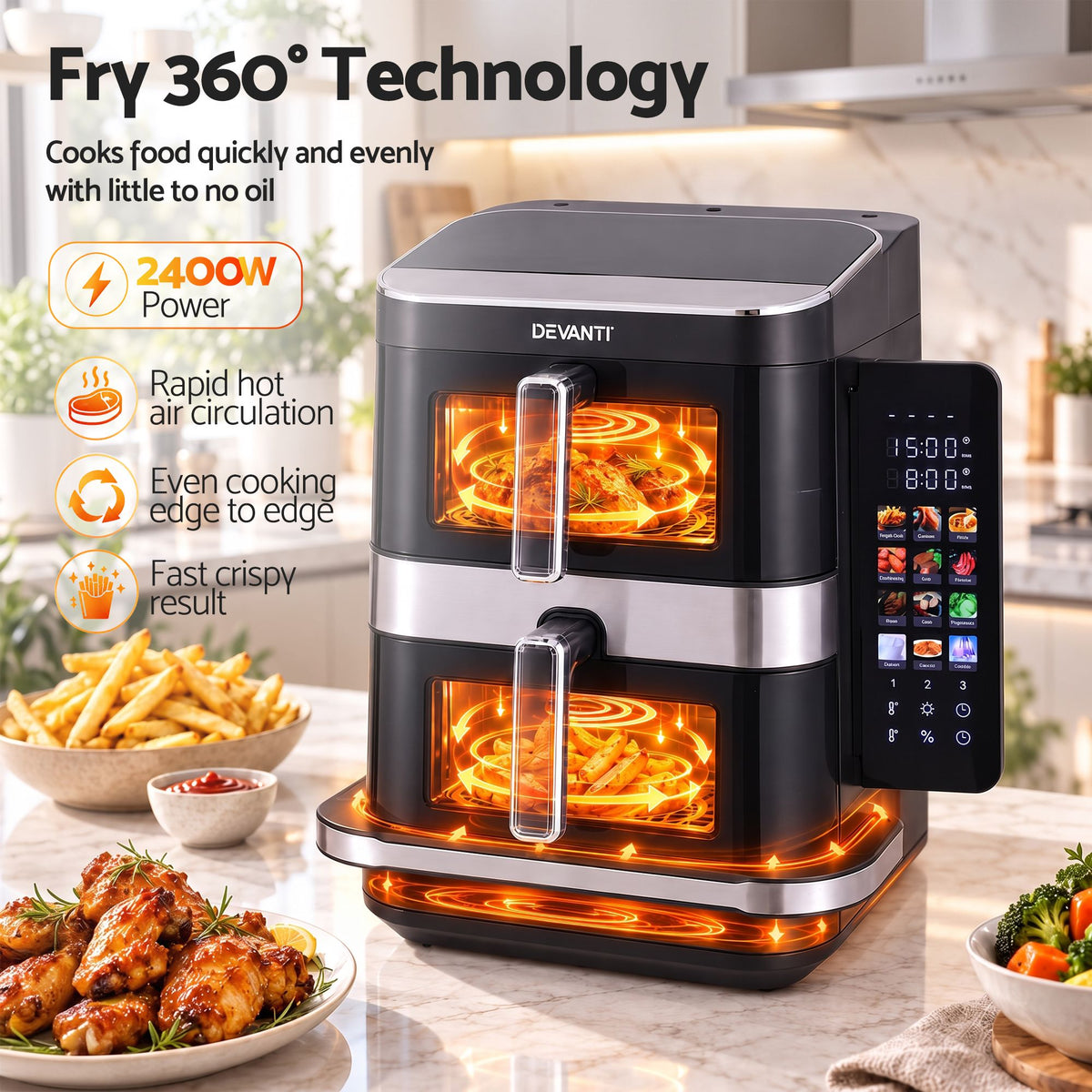 Devanti 12L Dual Basket Air Fryer & Pizza Maker - view 9