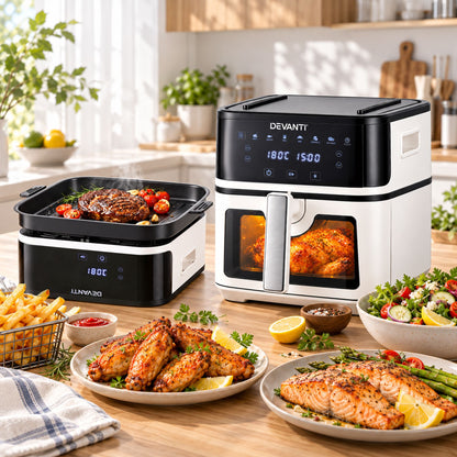 Devanti 8L 2 in 1 air fryer and grill in white and black