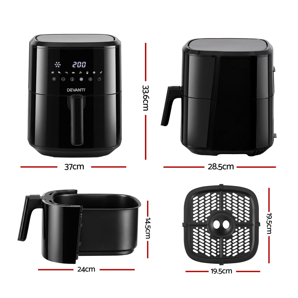 Devanti 6.5L Digital Air Fryer 1700W - 8 Presets - view 2
