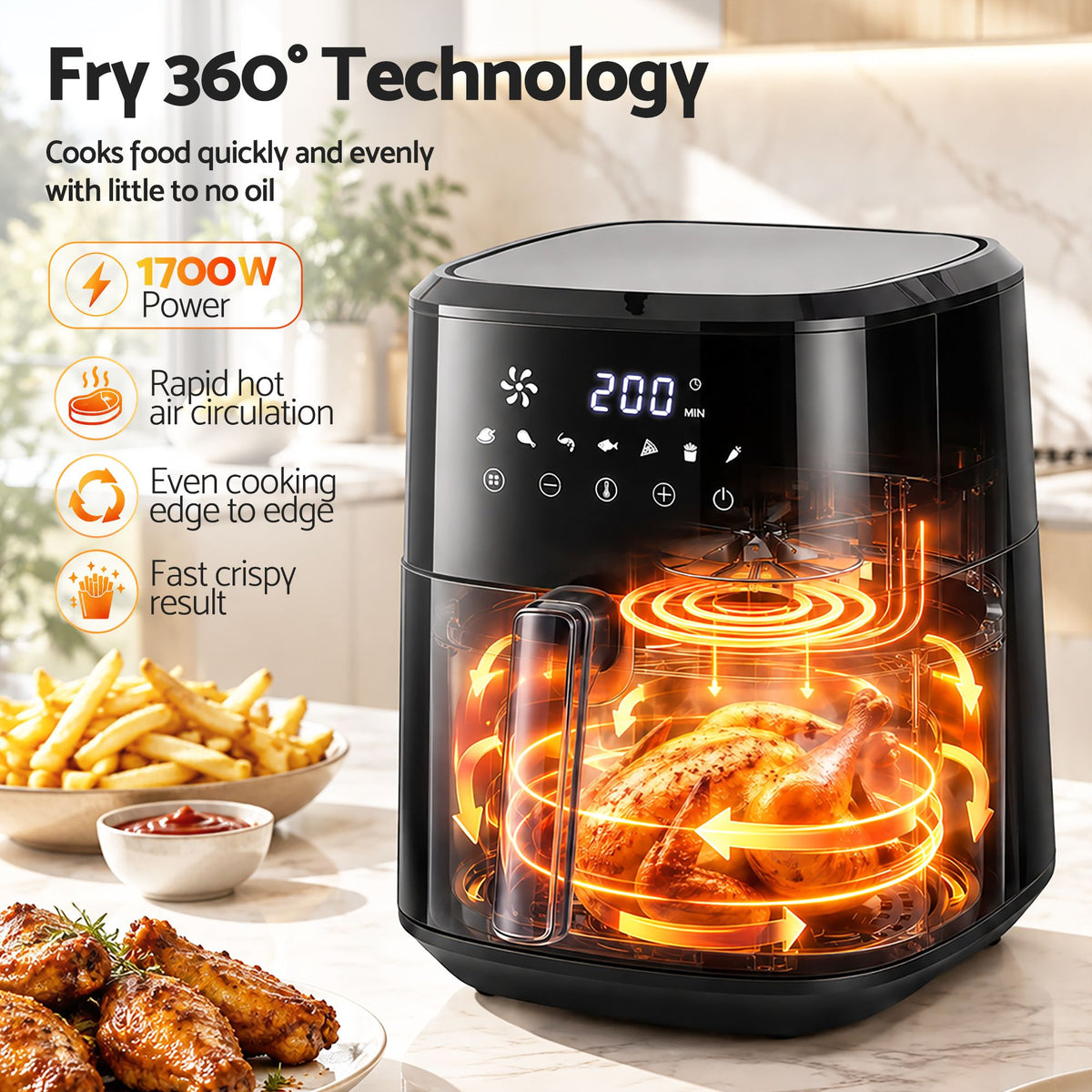 Devanti 6.5L Digital Air Fryer 1700W - 8 Presets - view 8
